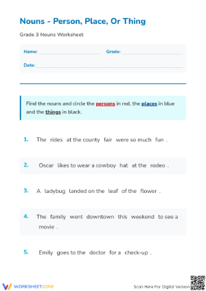 Grade 3 Nouns Worksheet: Person, Place, or Thing | Essential