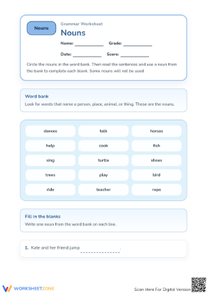 Grade 1 Nouns — Essential Printable No-Prep Worksheet