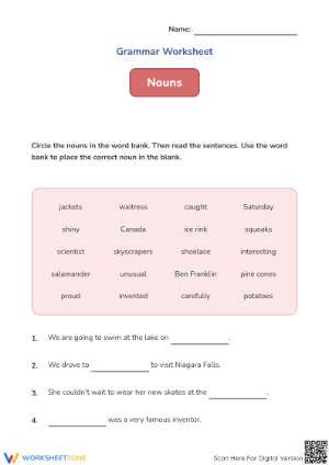Grade 1 Nouns Worksheet — Printable No-Prep Practice