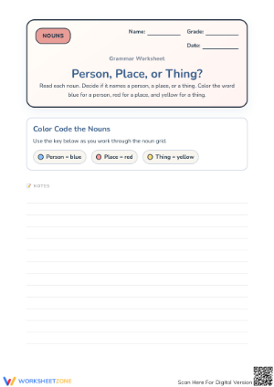 Noun Classification Worksheet | Grade 1-3 Essential