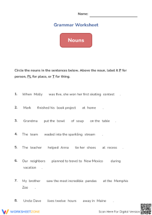 Grade 1 Nouns Worksheet — Printable No-Prep Practice