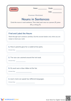 Grade 1 Nouns Worksheet: Person, Place, or Thing | Essential