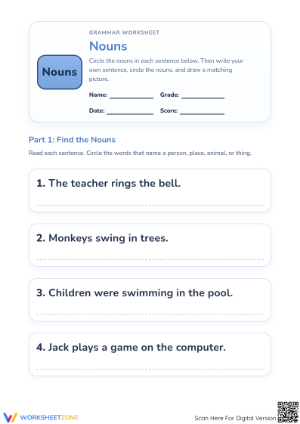 Identifying Nouns Worksheet | Grade 2-3 Essential