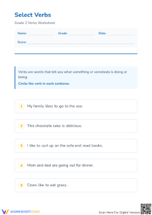 Grade 2 Verbs — Essential Printable No-Prep Worksheet