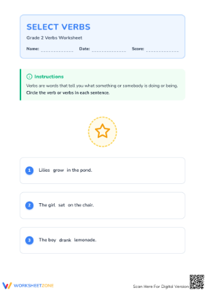 Grade 2 Verb Identification | Printable ELA Worksheet