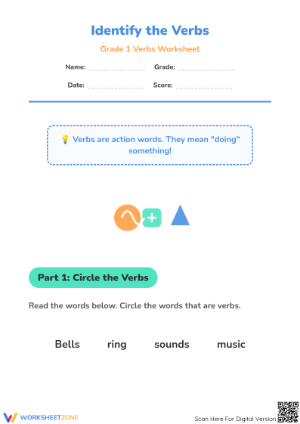 Grade 1 Verbs Worksheet — Printable No-Prep Practice