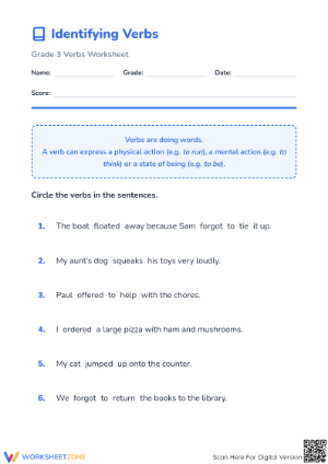 Identifying Verbs Worksheet | Grade 3 Essential