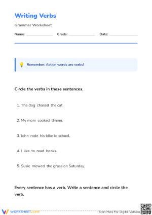 Writing Verbs Worksheet | Grade 1-2 Essential