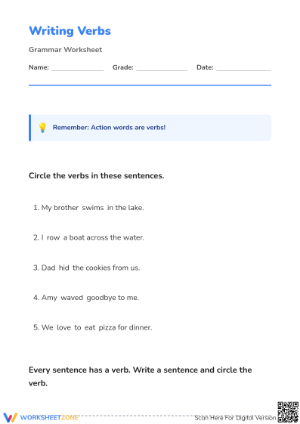 Writing Verbs Worksheet: Grade 1-2 Essential Grammar