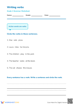 Writing Verbs Worksheet | Grade 1-2 Essential