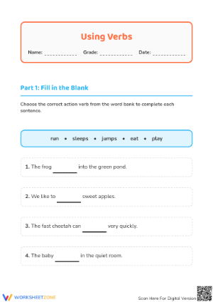 Essential Grade 1 Verbs Worksheet | Printable Practice