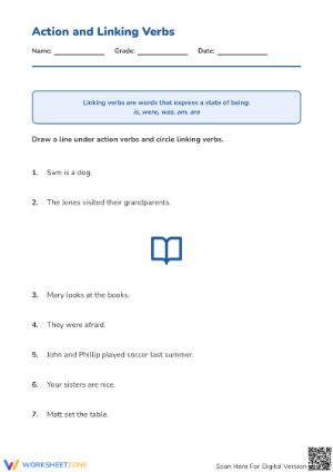 Grade 3 Action and Linking Verbs — Printable Worksheet