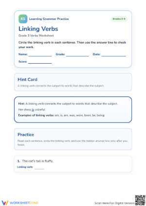 Linking Verbs Practice Worksheet | Grade 3 Essential