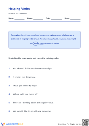 Helping Verbs Practice | Grade 3-4 Essential Worksheet