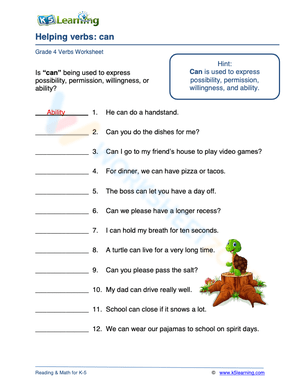 Helping verbs: can