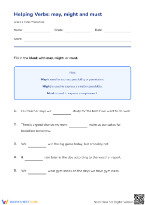 Grade 3 Helping Verbs — Printable No-Prep Worksheet