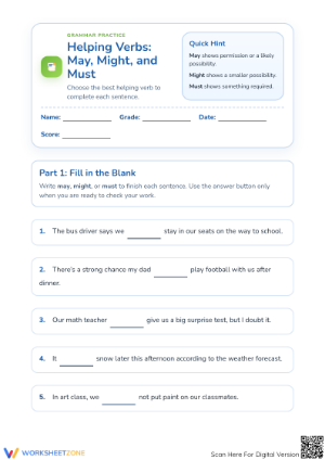 Grade 3 Helping Verbs Worksheet | Essential Grammar Ready
