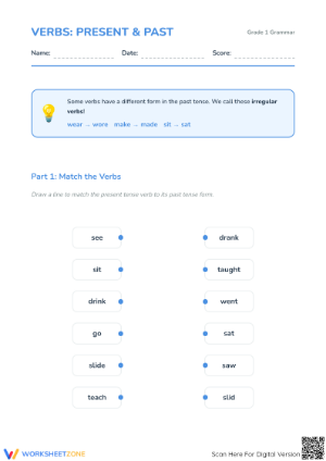 Irregular Past Tense Verbs Printable | Grade 1 ELA