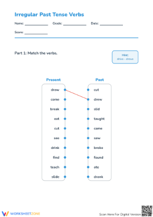 Irregular Past Tense Verbs | Grade 1 Essential Worksheet