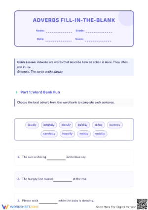 Adverbs Fill-in-the-Blank Worksheet | Grade 2 Essential