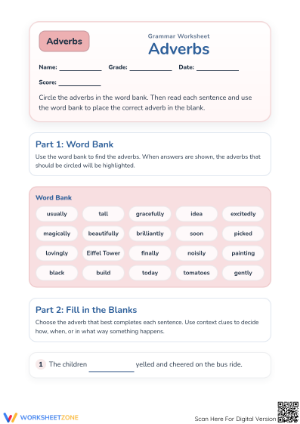Grade 1 Adverbs Worksheet | Essential Printable Practice