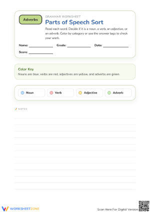 Identifying Parts of Speech | Essential Grade 3 Worksheet