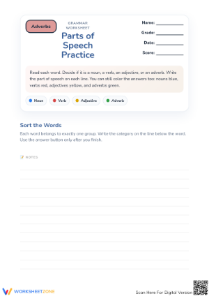 Identifying Parts of Speech Worksheet | Essential Grade 3