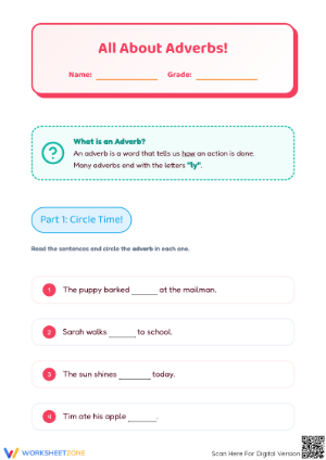 Essential Adverbs Worksheet | Grade 1 ELA Printable