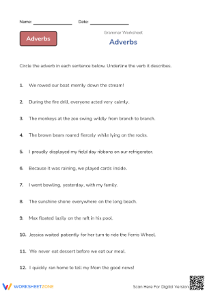 Printable Adverbs Worksheet | Grade 1 ELA Practice