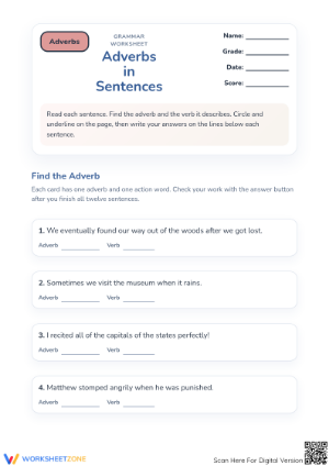 Grade 1 Adverbs Worksheet | Essential Grammar Practice