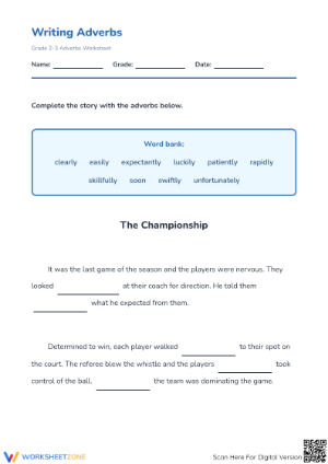 Grade 2 Writing Adverbs — Printable No-Prep Worksheet