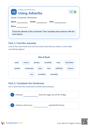 Printable Adverbs Worksheet | Grade 2 ELA
