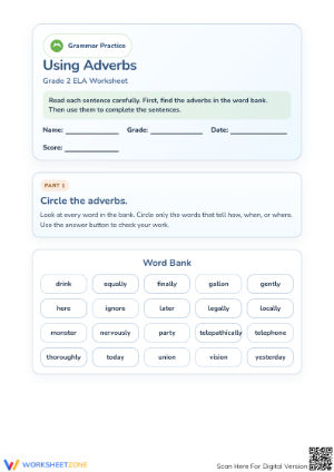 Using Adverbs Worksheet | Grade 2 ELA Printable