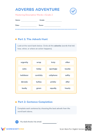 Grade 2 Adverbs Adventure | Essential Printable Worksheet
