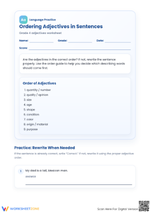 Ordering Adjectives Worksheet | Essential Grade 4 ELA