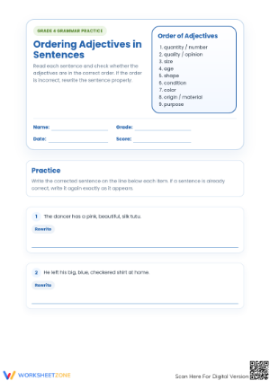 Ordering Adjectives Worksheet | Grade 4 Essential ELA