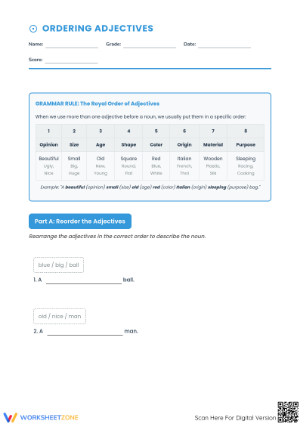 Ordering Adjectives Worksheet | Grade 4 Essential