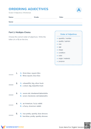 Ordering Adjectives Worksheet | Grade 4 ELA Printable