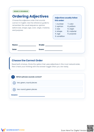 Ordering Adjectives Worksheet | Grade 4 Essential