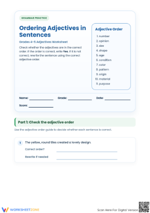 Ordering Adjectives Worksheet | Essential Grade 4-5 ELA