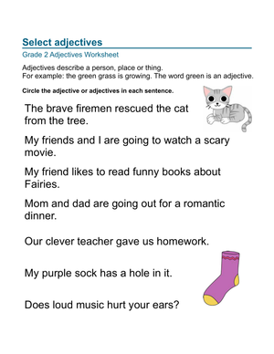 Grade 2 Adjectives — Printable No-Prep Worksheet