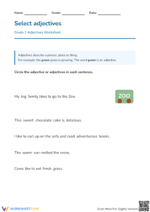 Grade 2 Adjectives — Printable No-Prep Worksheet