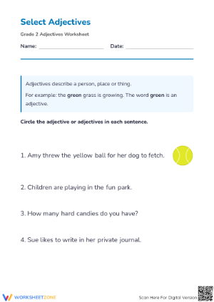Grade 2 Adjectives — Printable No-Prep Worksheet