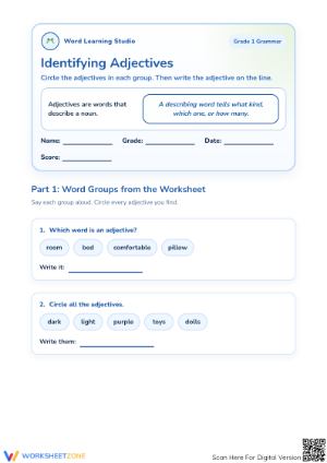 Identifying Adjectives Worksheet | Grade 1 Essential