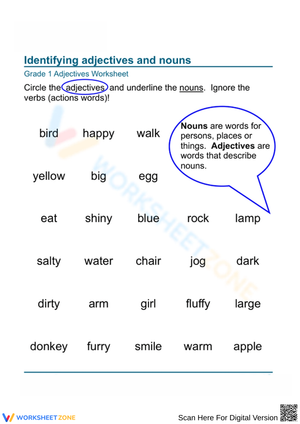 Grade 1 Adjectives and Nouns Worksheet