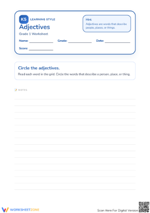 Grade 1 Adjectives Worksheet | Essential Printable