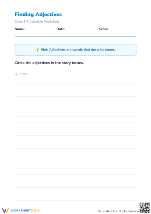 Finding Adjectives Worksheet | Grade 2 ELA Printable