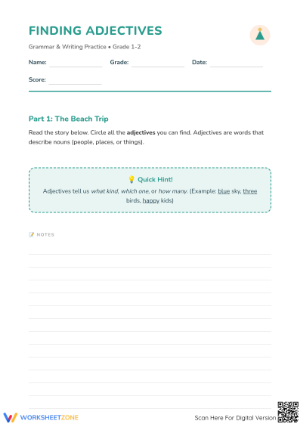 Finding Adjectives Worksheet | Grade 1-2 Essential