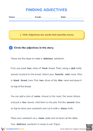 Adjectives Practice Worksheet | Grade 1-2 ELA Printable