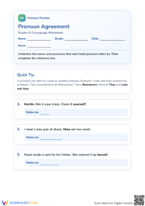 Pronoun Agreement Worksheet | Grade 3-5 Essential